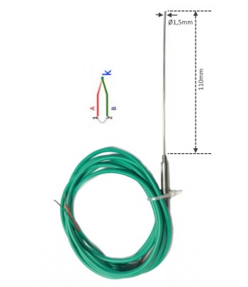 TCK150110GS2M | Termocopia TCK  D.1,5 X 110mm. MGO isolata  LC=2m GS-GS verde con molla antipiega.