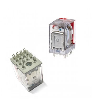 HYE41PN24DC | Relè di potenza per uso generico, 4PCO, 5A, 24VDC, fino a 1,1W, plug-in, LED e test / blocco manuale.