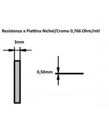 NI.CR.P3-050/5 | Resistenza a piattina Nichel/Cromo 80/20 Dim.3x0,50mm. 0,75 Ohm/mtl.Confezione da 5 mtl.