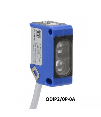 QDIP2/0P-0A |  Sensore fotoelettrico Retro reflex, 10-30Vdc, NO/NC PNP, Sn = 7m, corpo  31.2x12.8x21mm PA66, IP67, uscita cavo 2