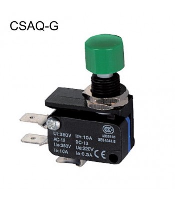 CSAQ-D-GREEN| Micro interruttore , in plastica pulsante verde con dadi di fissaggio, 1NO + NC, 10A 250V.