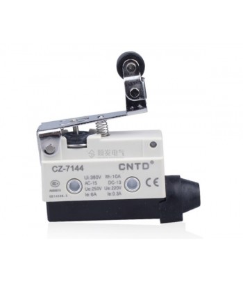 CZ-7144 | Micro Finecorsa in plastica, leva in acciaio inox con rullo in plastica, 1NA + NC, 10A 250V, IP40, pressacavo in gomma