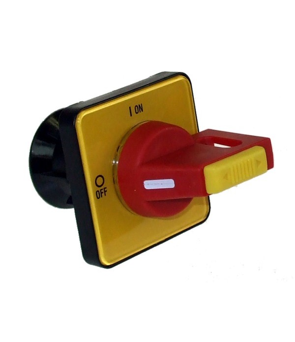 H69-0003 | Maniglia 48x48mm, isolatore, rosso e giallo, per sezionatori serie 69.